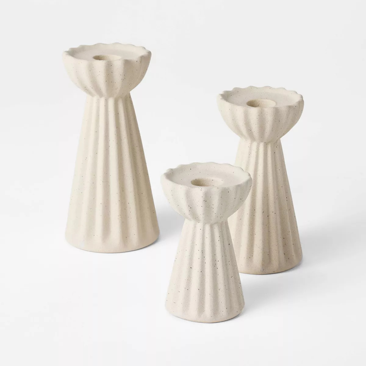 Set of 3 Ceramic Ribbed Taper Candle Holders Beige - Threshold™ designed with Studio McGee | Target