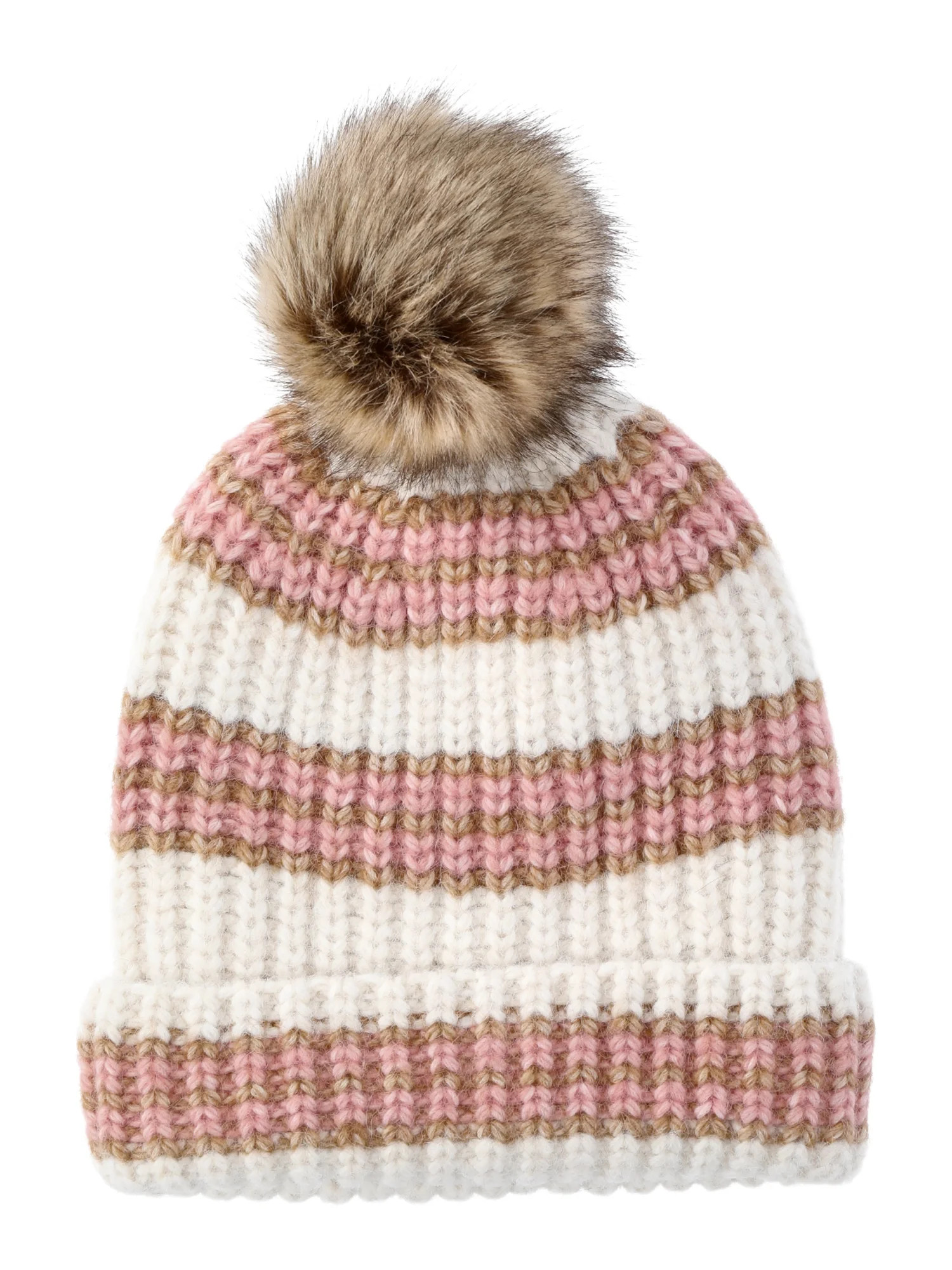 Time and Tru Women's College Pom Winter Beanie, Pink Combo | Walmart (US)