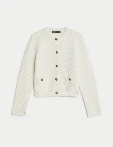 Cotton Blend Textured Crew Neck Cardigan | Marks & Spencer (UK)