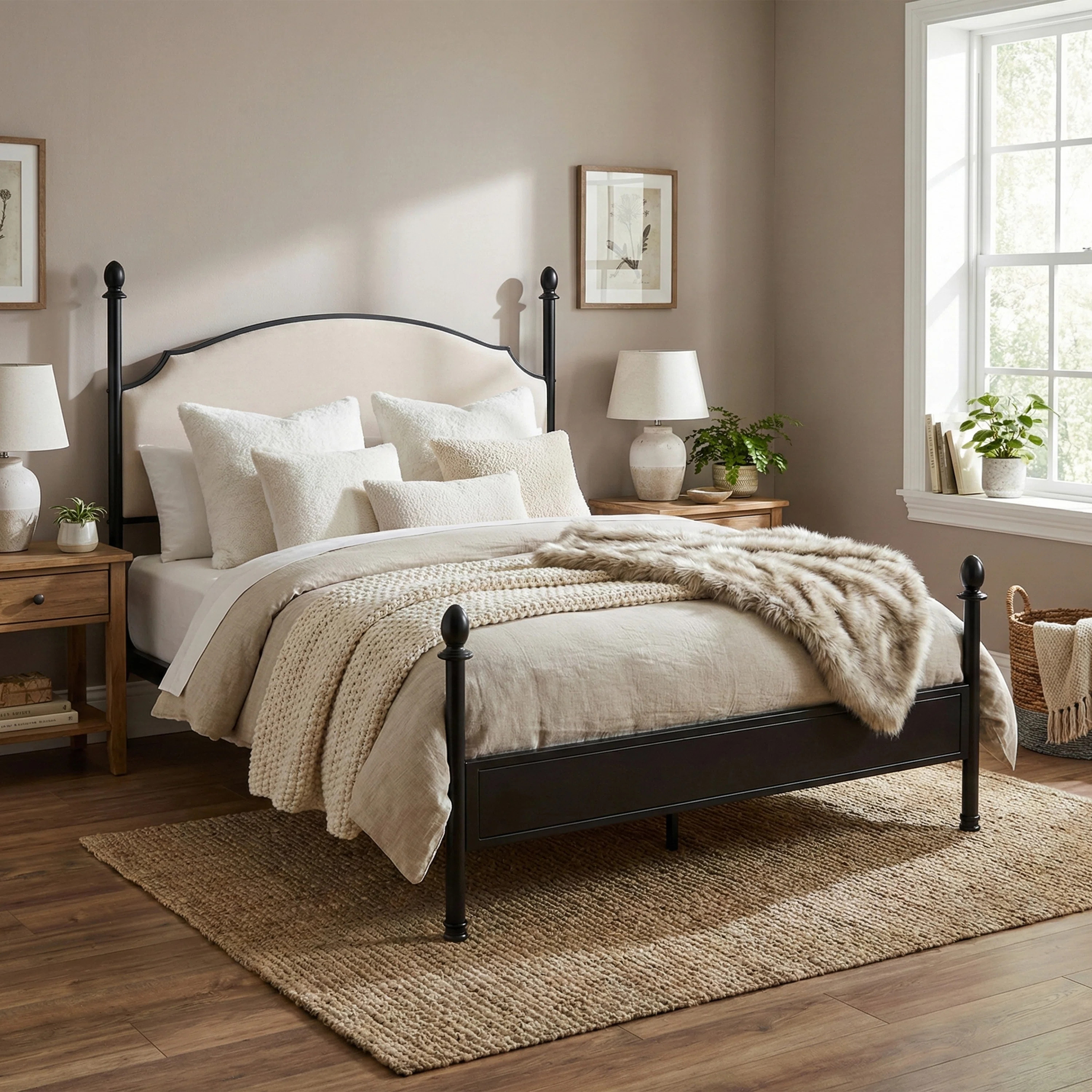 Fawnda Metal Four Poster Bed with Upholstered Headboard | Wayfair North America