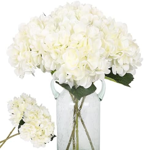 Kisflower 6pcs White Hydrangea Artificial Flowers - Faux Hydrangea Flowers, Fake Silk Flowers for... | Amazon (US)