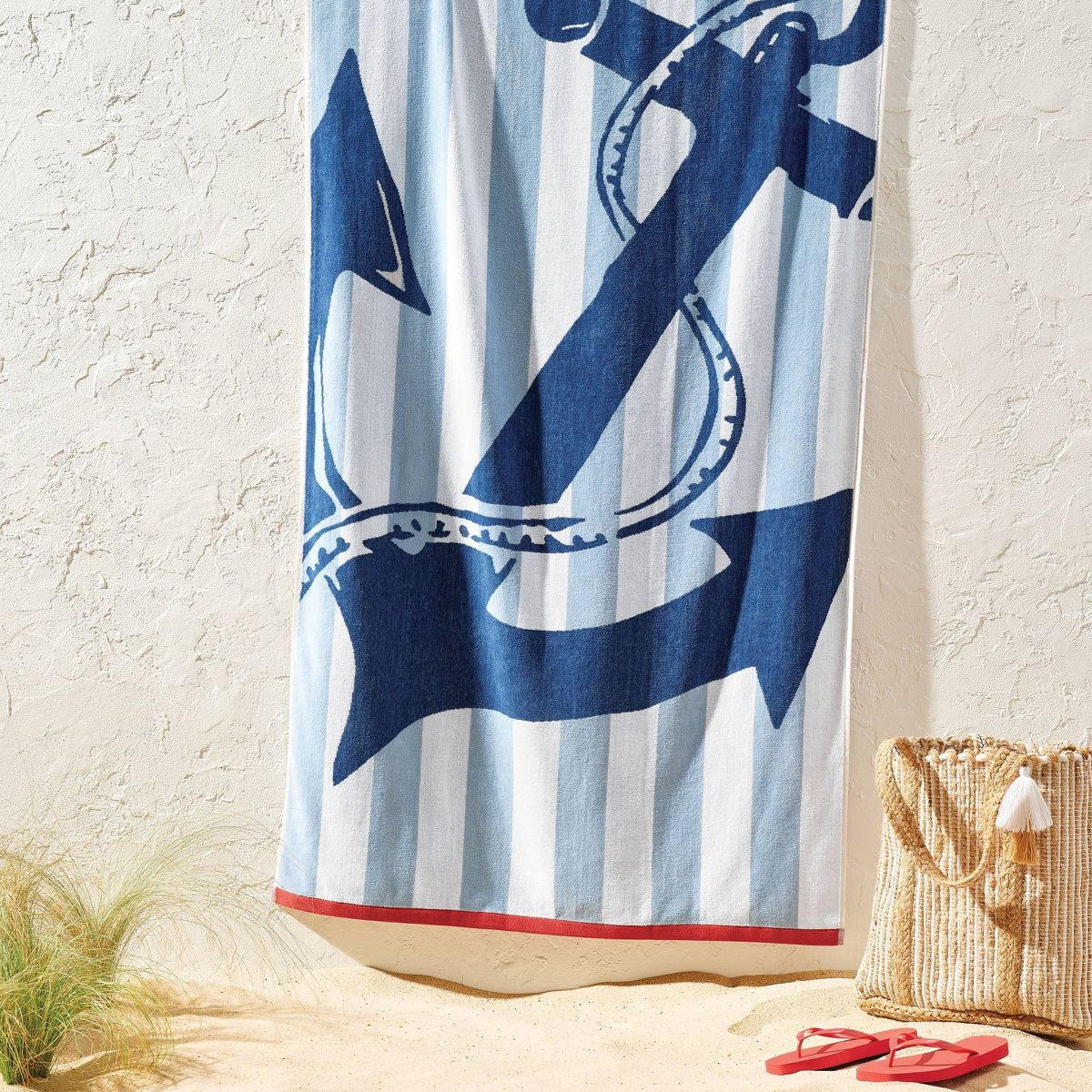 36"x72" Anchor Nautical Striped Oversized Beach Towel Blue - Room Essentials™ | Target