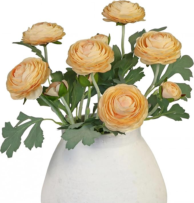 Amazon.com: Artificial Ranunculus Flowers with Real Touch Stem,Silk Ranunculus Flowers (Champagne... | Amazon (US)