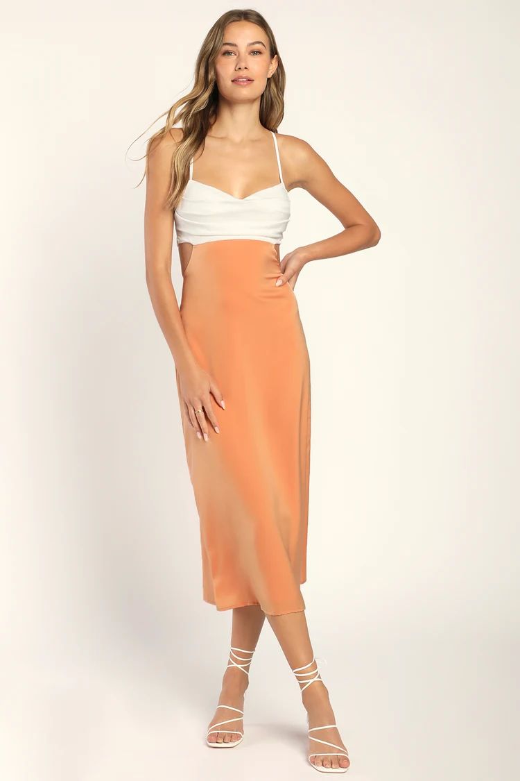 Sophisticated Scene White Orange Colorblock Backless Midi Dress | Lulus (US)
