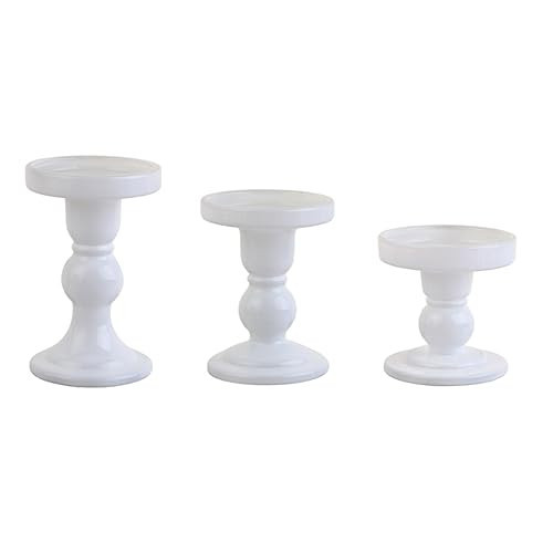 BTGLLAS 3-Piece Set of White Glass Candlestick, Crystal Candlestick Holder Holder and Conical Candle, Christmas Candle Holder Decoration, Family Living Room Wedding Candle Holder (white1set) | Amazon (US)