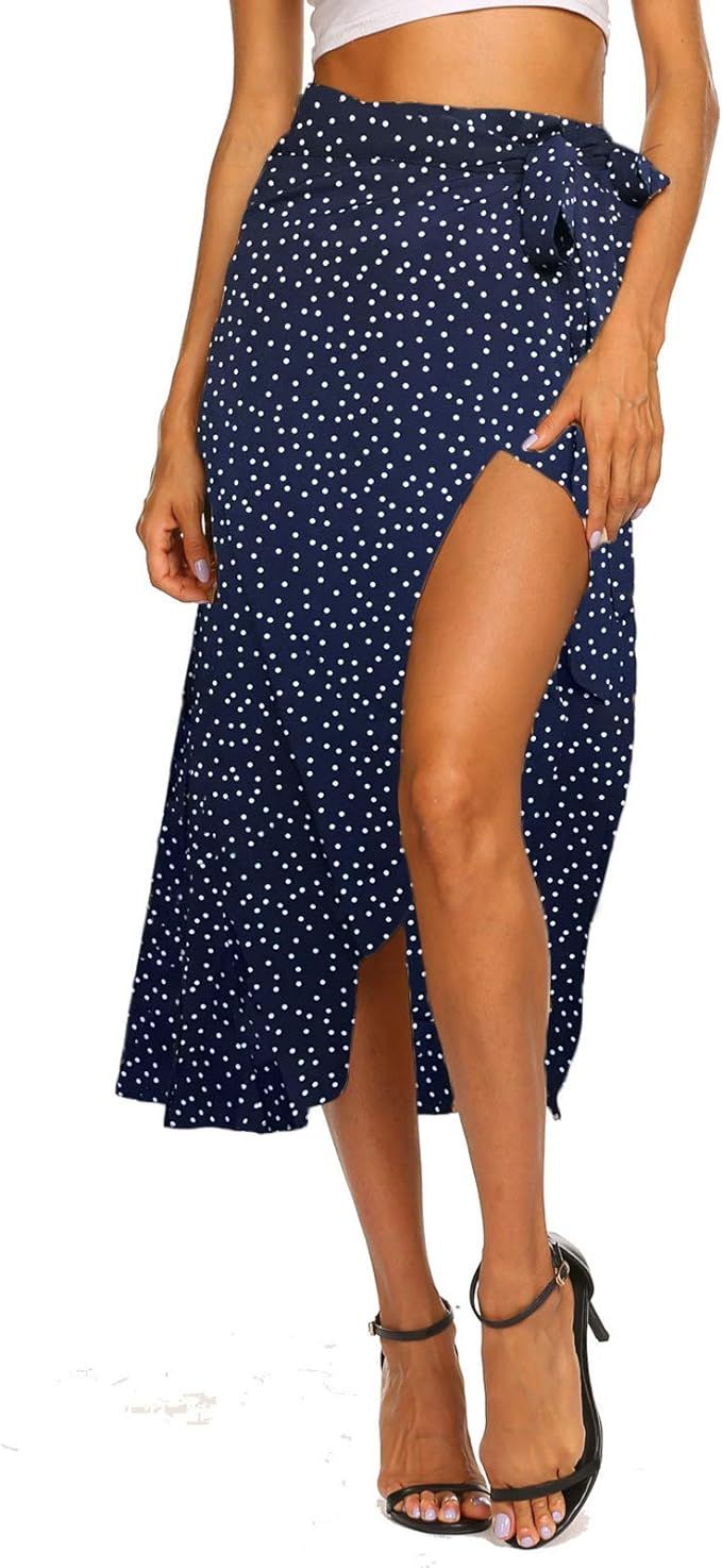 Newchoice Women's Boho Leopard Skirt High Low Split Summer Beach Midi Wrap Skirts | Amazon (US)