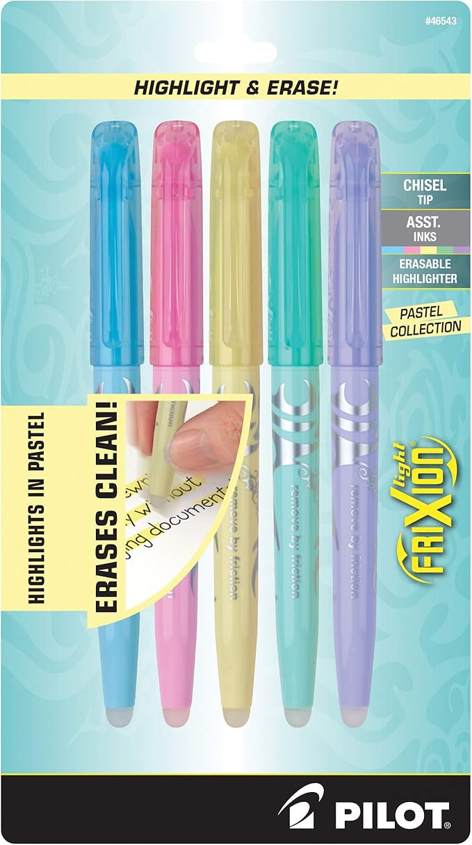 PILOT FriXion Light Pastel Collection Erasable Highlighters, Chisel Tip, Assorted Color Inks, 5-P... | Amazon (US)