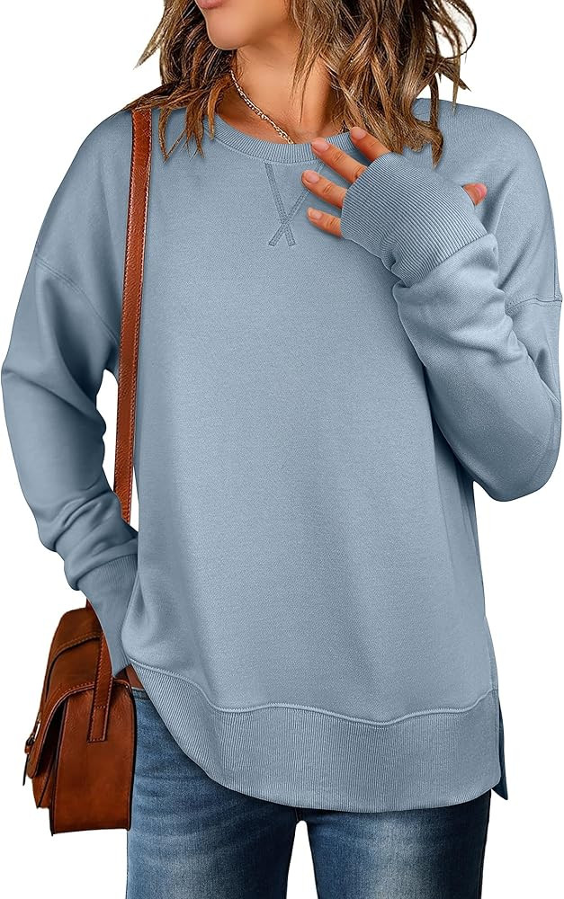 ANRABESS Sweatshirts for Women 2025 Fall Long Sleeve Shirts Oversized Crewneck Lightweight Side S... | Amazon (US)