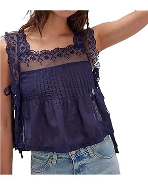 XBTCLXEBCO Women Lace Vest Tanks Y2K Sleeveless Split Side Tie Tank Top Sheer Ruffle Cami Shirt S... | Amazon (US)