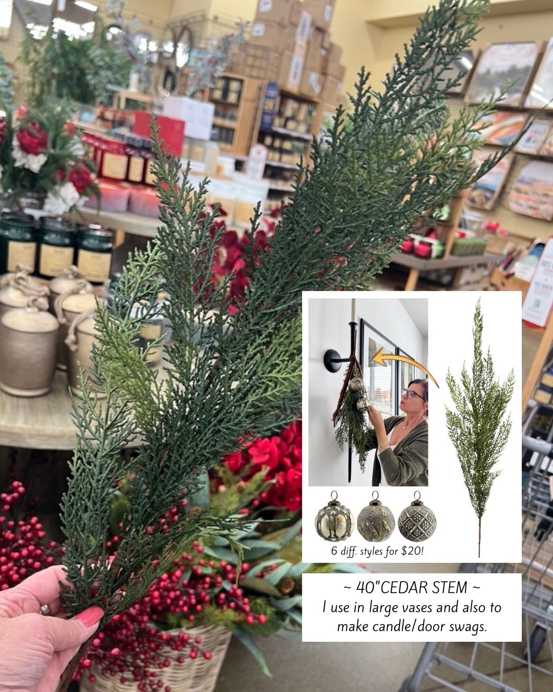 Cedar stems work great for creating sconce or door swags. There’s a reel tutorial on my Instagram page showing how I put this together. It’s very easy  

#LTKHome #LTKSeasonal #LTKFindsUnder50