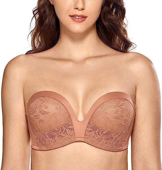 DELIMIRA Women's Slightly Lined Lift Great Support Lace Strapless Bra | Amazon (US)