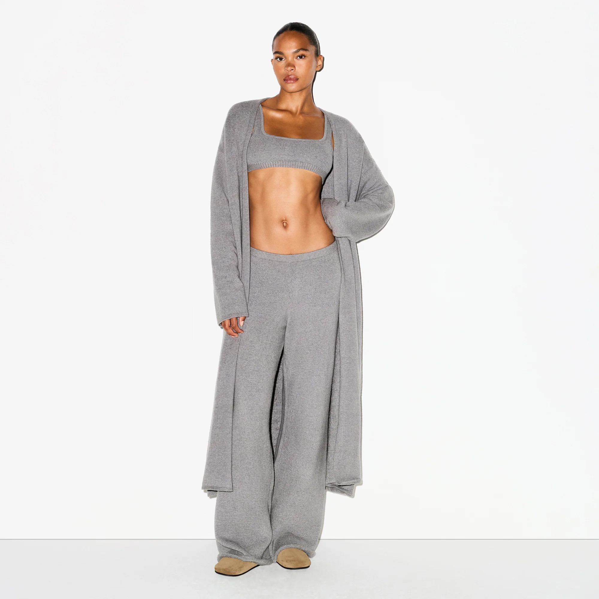 SKIMS Long Cardigan | Grey | Small/Medium | Textured Knit | SKIMS (US)