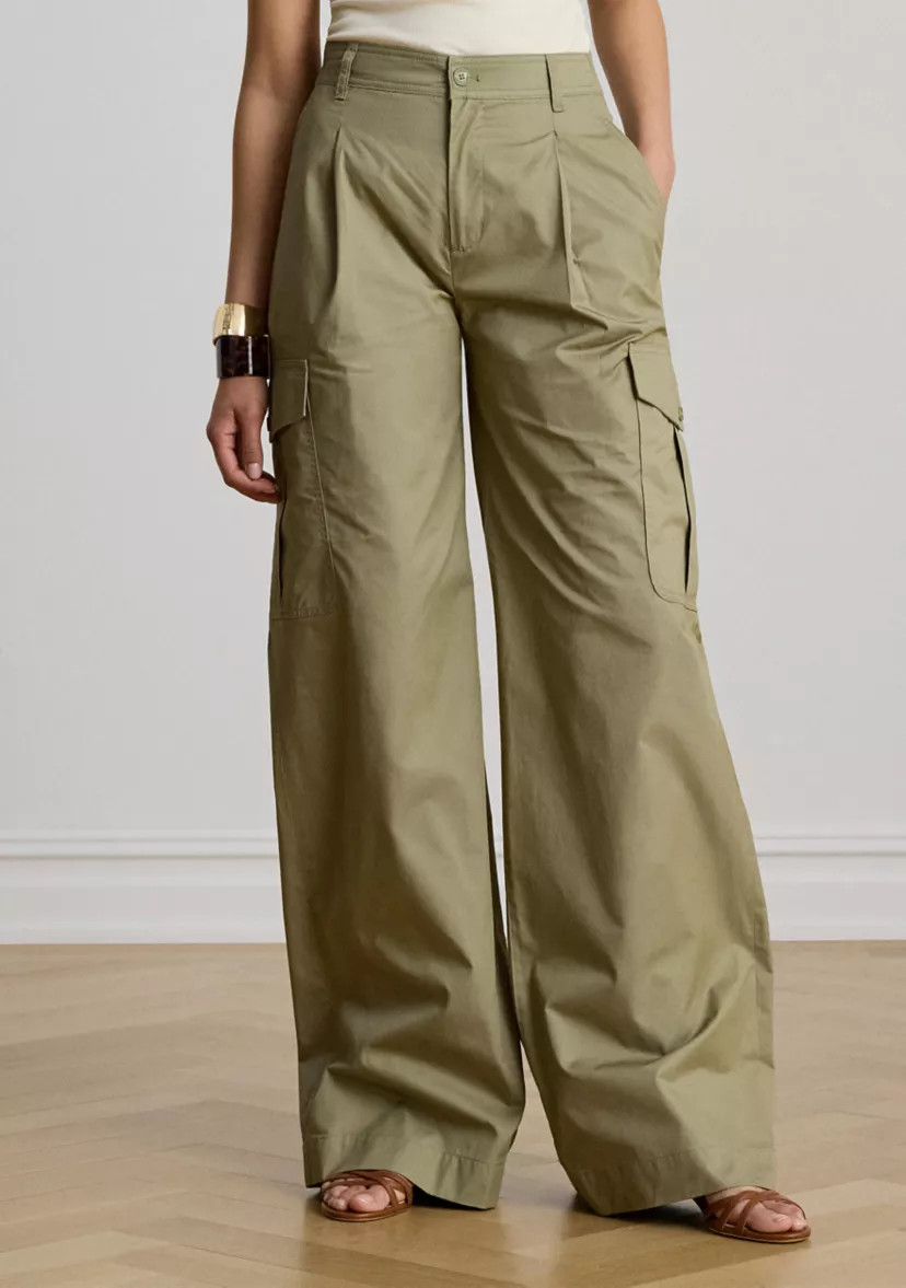 Women's Pleated Cotton Twill Wide Leg Cargo Pant | Belk