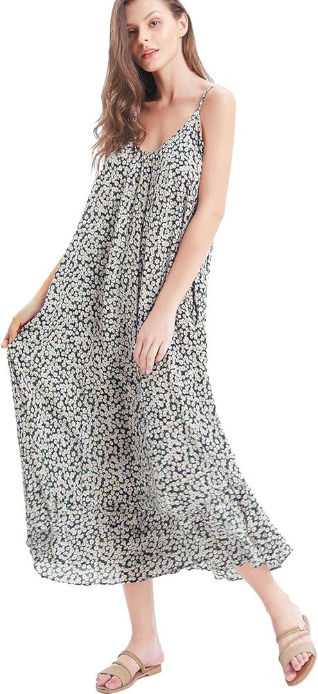 BUENOS NINOS Women's V Neck Floral Maxi Dress Boho Printed Adjustable Spaghetti Strap Ethnic Beac... | Amazon (US)
