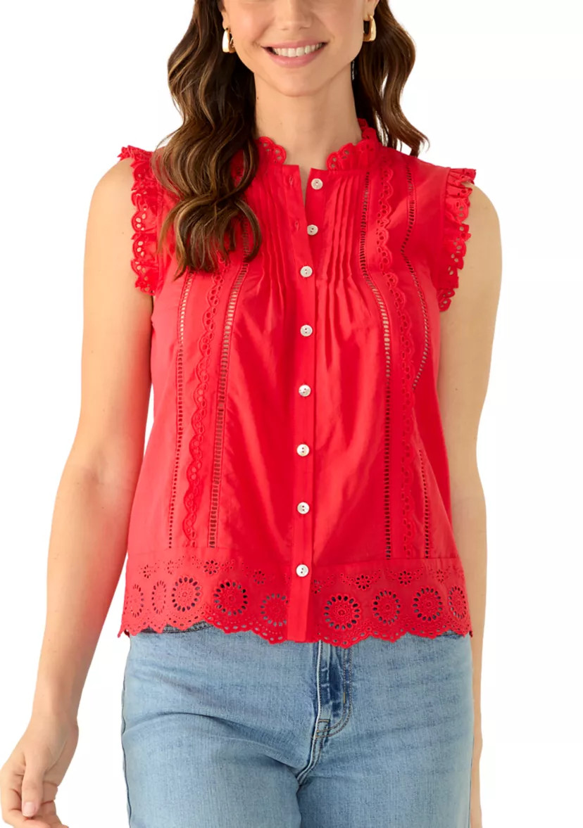 Women's Sleeveless Crochet Trim Blouse | Belk