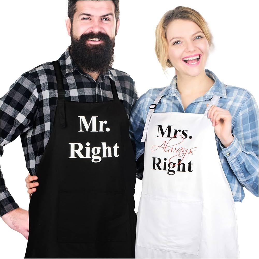 Prazoli His and Her Aprons - Mr Right Mrs Always Right Couples Engagement Gift , Cute Bridal Show... | Amazon (US)