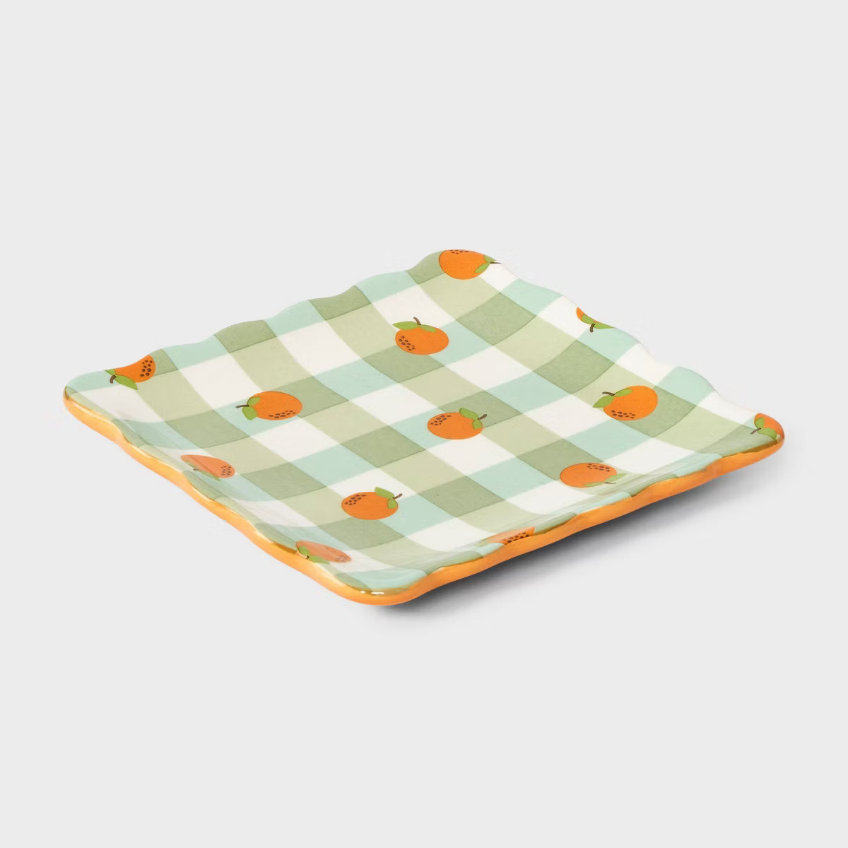 Orange and Gingham Print Ceramic Jewelry Tray - A New Day™ Green/Orange/White | Target