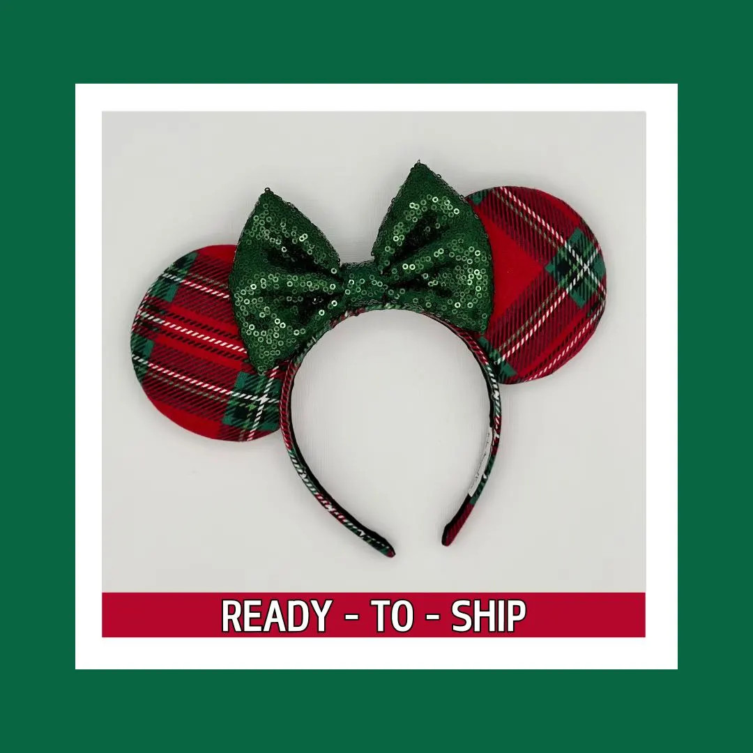 READY TO SHIP Red and Green Tartan Flannel Mouse Ears | Headband Mouse Ears | Christmas Ears | Ch... | Etsy (US)