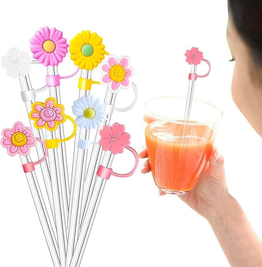 Silicone Straw Tips Cover 8 Pack Reusable Cute Straw Plugs Drinking Straw Tips Lids Anti-dust Sil... | Amazon (US)