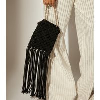 Black Crochet Fringed Crossbody Bag South Beach New Look | New Look (UK)