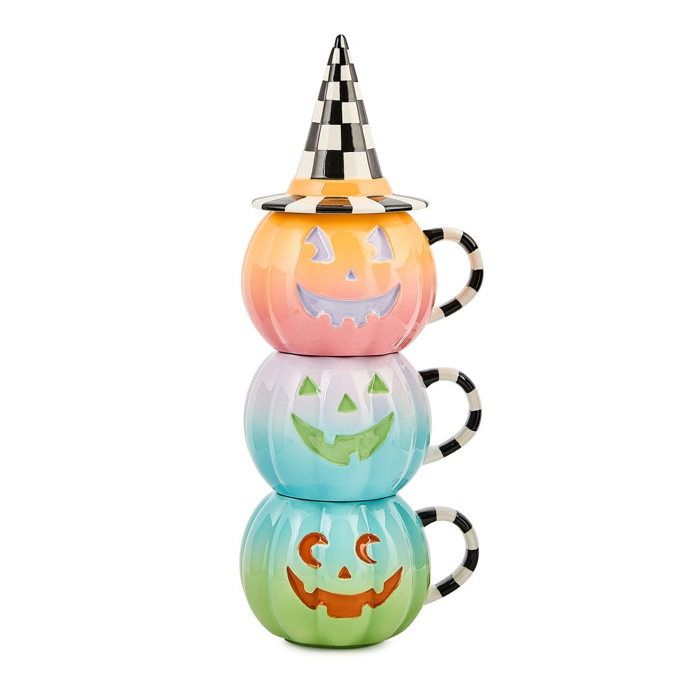 Trick or Treat Lidded Pumpkin Mug Tower, Set of 3 | MacKenzie-Childs