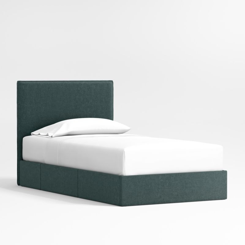 Noa Jungle Green Upholstered Flange Kids Twin Storage Bed | Crate & Kids | Crate & Barrel