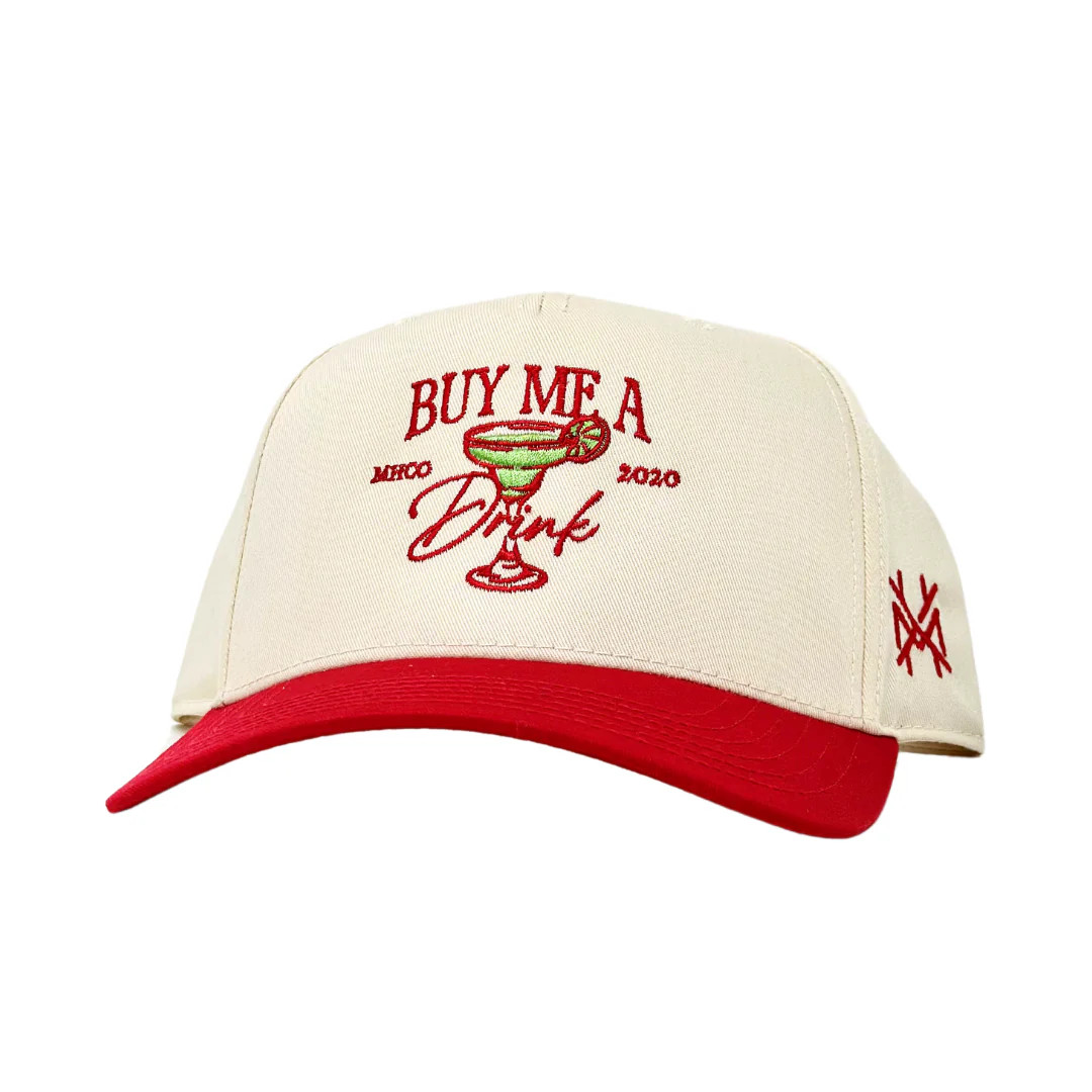MHC Buy Me a Drink Trucker Hat Red/Natural Otto | The Mad Hatter Company
