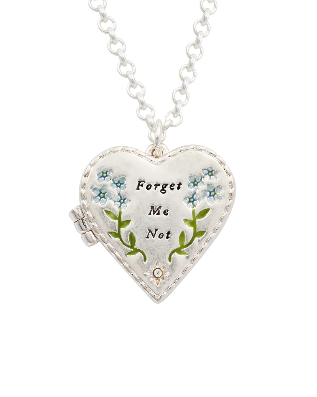 Silver Forget Me Not Heart Locket Necklace | Fable England