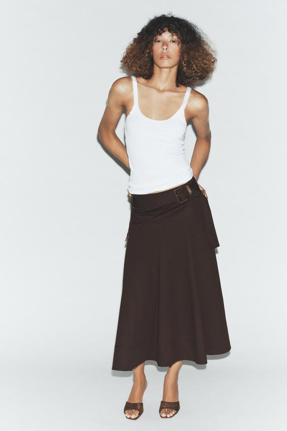 BELTED CARGO MIDI SKIRT | Zara US