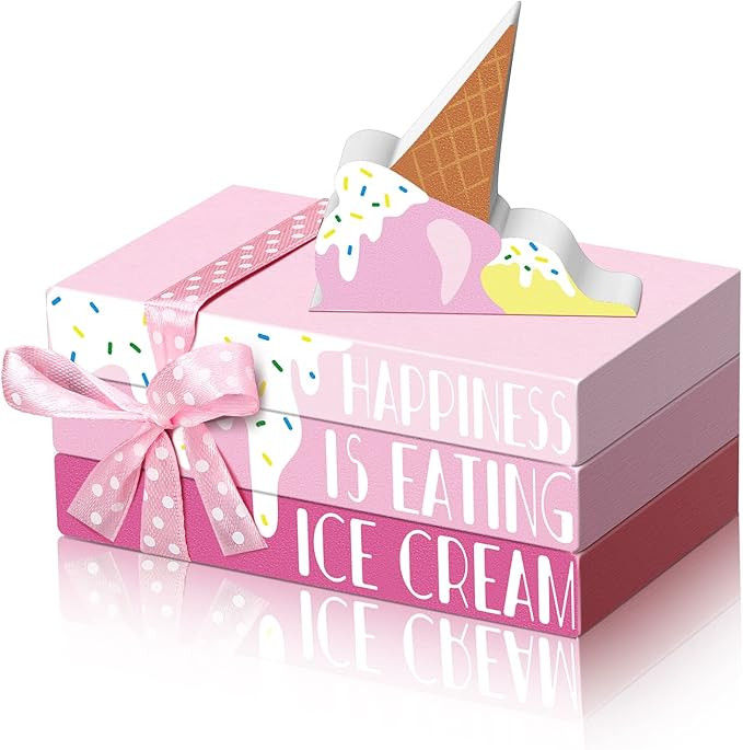 4 Pieces Summer Ice Cream Tiered Tray Decor Mini Wood Book Stack Ice Cream Table Signs Ice Cream ... | Amazon (US)