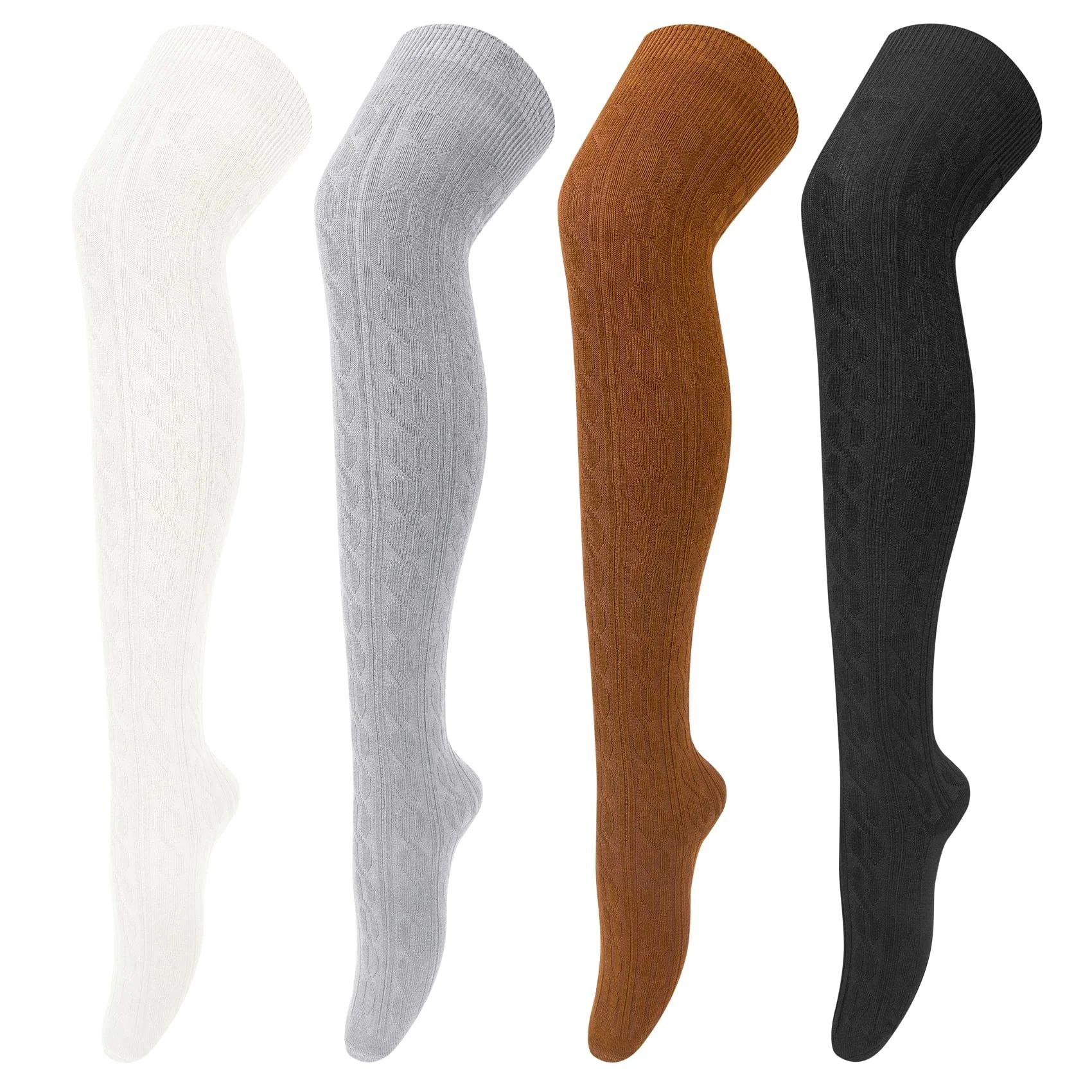 Loritta 4 Pairs Women Thigh High Socks Cotton Long Over the Knee Socks Size 6-9 | Walmart (US)