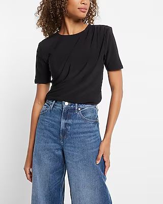 Matte Crew Neck Short Sleeve Draped Cropped Top | Express