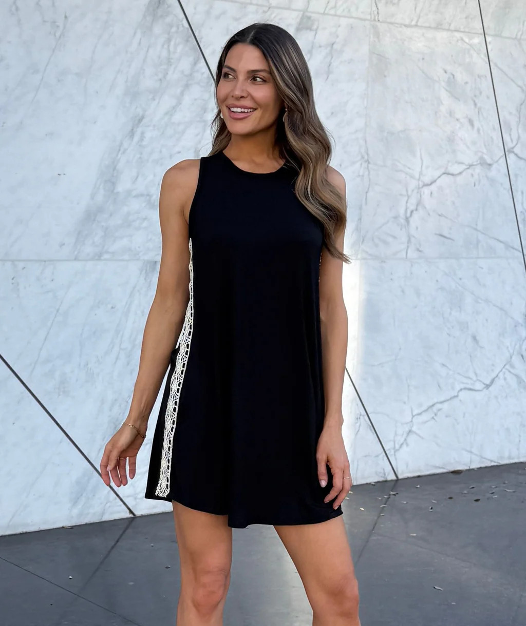 The Tunic Tank Dress with Crochet Lace Accent | Shebird