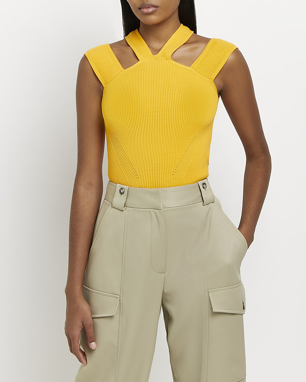 Orange cut out halter neck top | River Island (UK & IE)