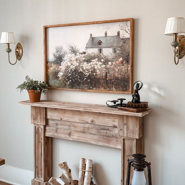 Framed Spring At The Cottage Printed Canvas Wall Art | Antique Farm House