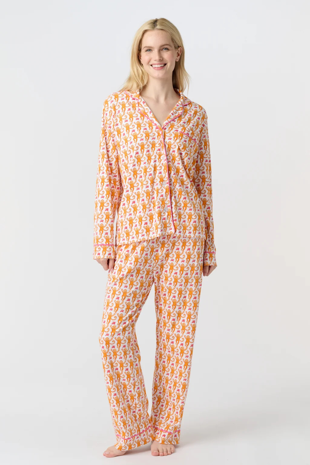 Monkey Long Sleeve Polo Pajamas | Roller Rabbit