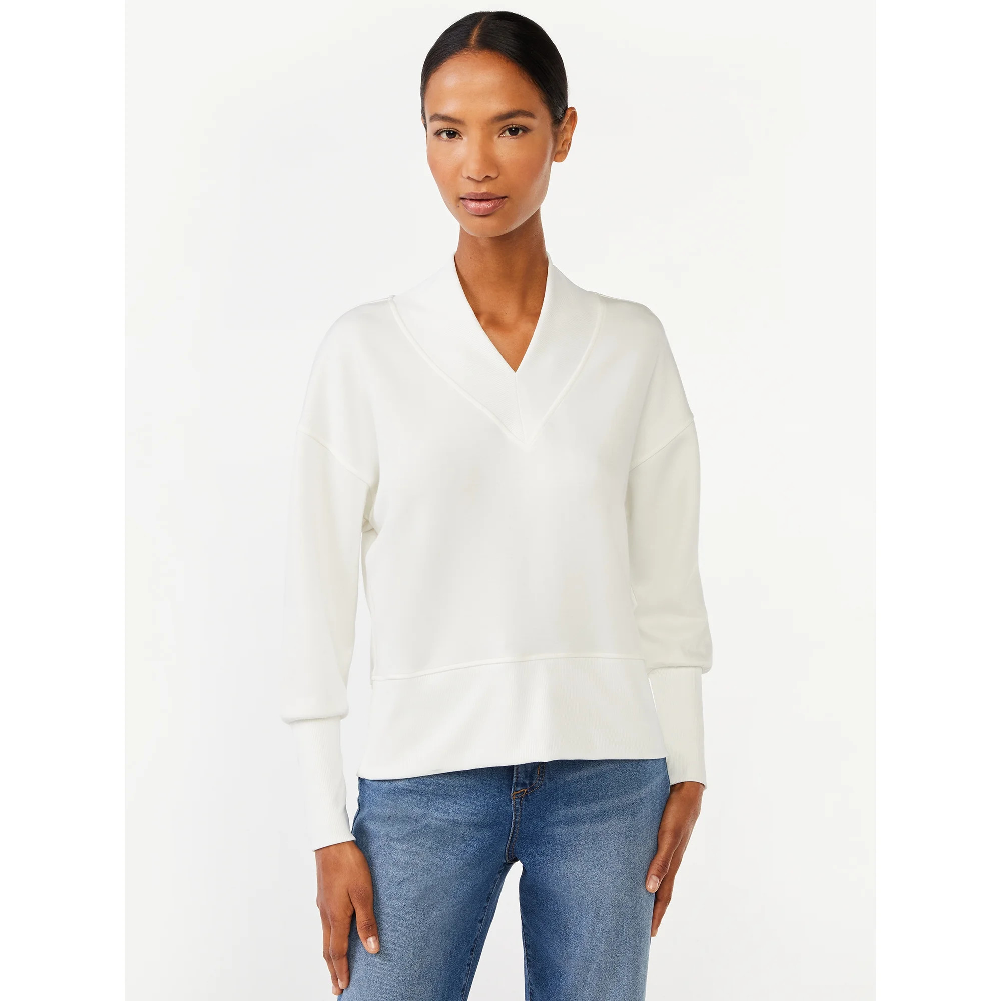 Scoop Women's Scuba Knit V-Neck Sweatshirt, Sizes XS-XXL - Walmart.com | Walmart (US)