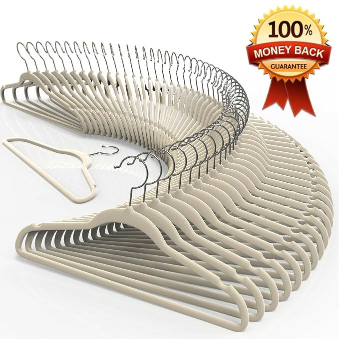Premium Quality Velvet Hanger Set of 50 - Ultra -Thin No Slip Velvet Suit Hangers - Swivel Hooks,... | Amazon (US)