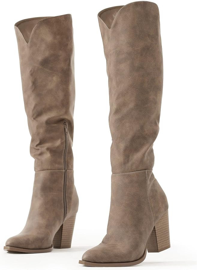 Putu Women's Knee High Boots High Heel Western Boots Pointed Toe Tall Boots | Amazon (US)