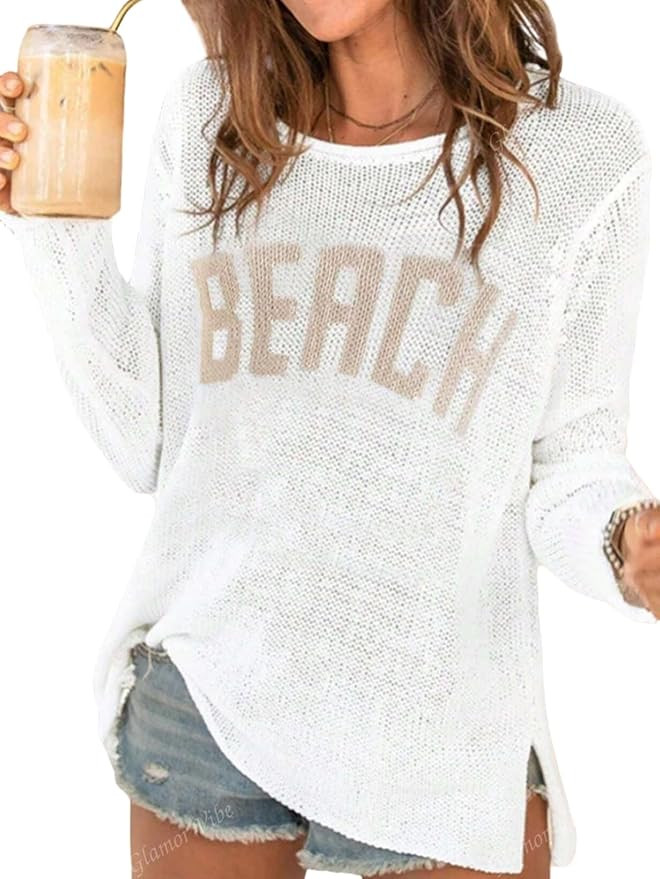 Urchics Womens Casual Sweater Women's Casual Loose Letter Print Long Sleeve Knitted Pullover | Amazon (US)