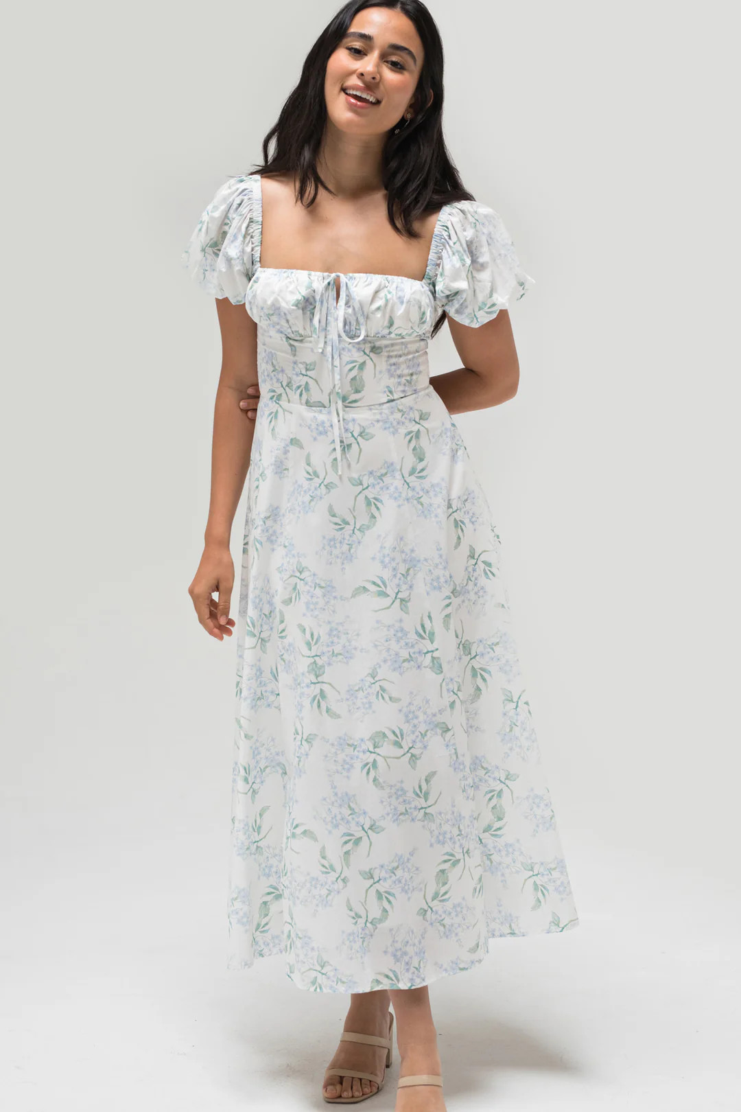 Enid Puff Sleeve Midi Dress | Morning Lavender