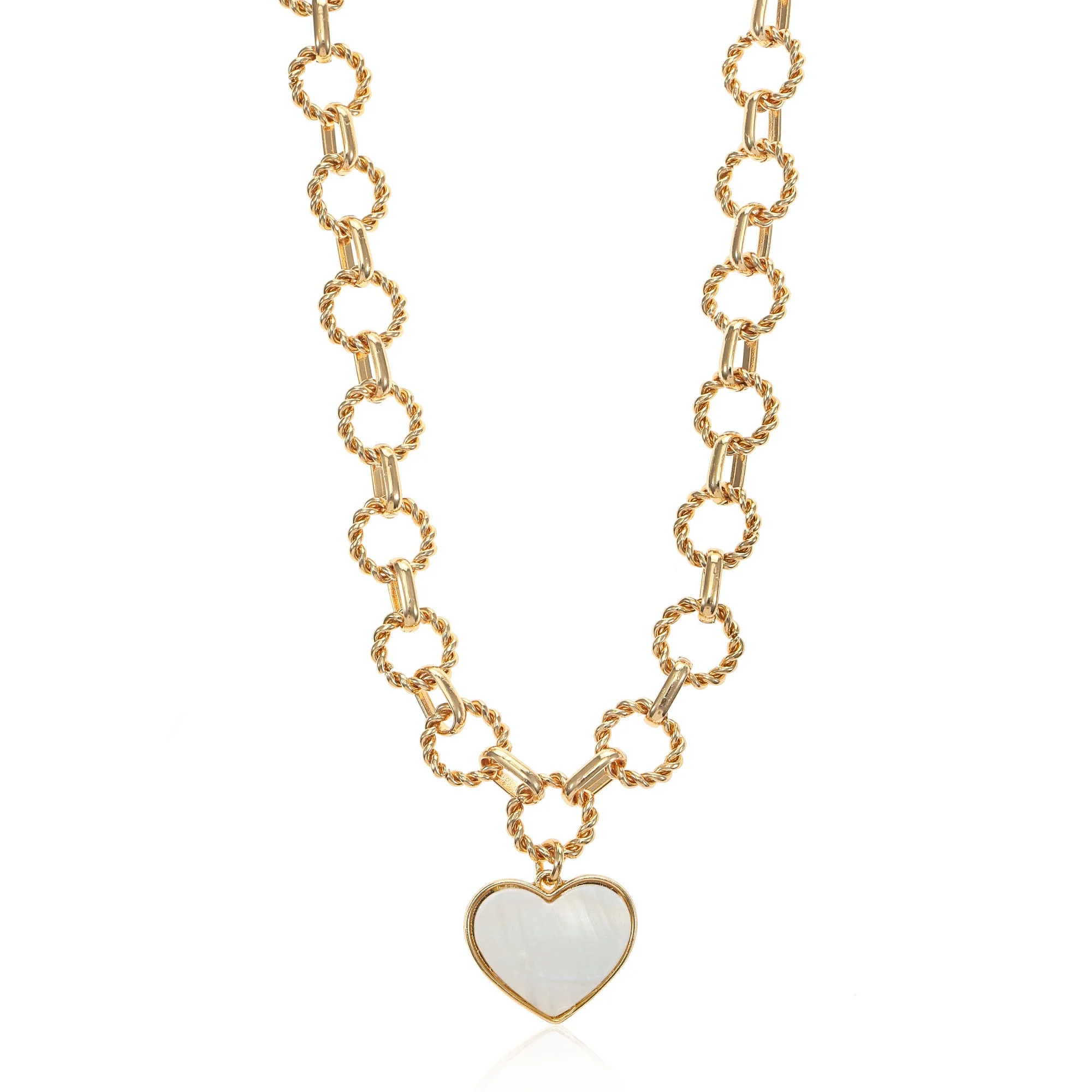 Time and Tru Women's Gold Tone Mother of Pearl Heart Statement Necklace | Walmart (US)