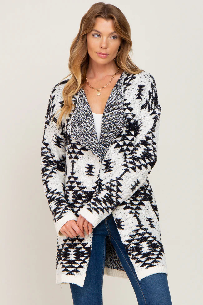 Cream Printed Chenille Knit Cardigan | PinkBlush Maternity
