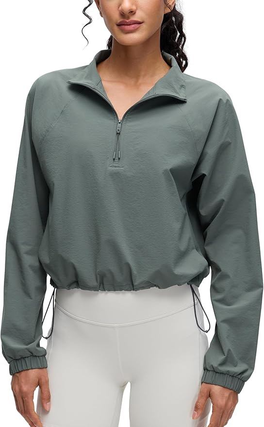CRZ YOGA Drawstring Bottom Workout Jackets for Women - Half Zip Pullover Cropped Workout Outdoor ... | Amazon (US)
