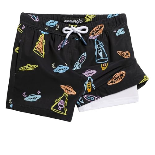 maamgic Boys Swim Trunks with Compression Liner 4-Way Stretch Quick Dry Swim Shorts Swimming Trunks Toddler Boy Alien Black 8 Years | Amazon (US)