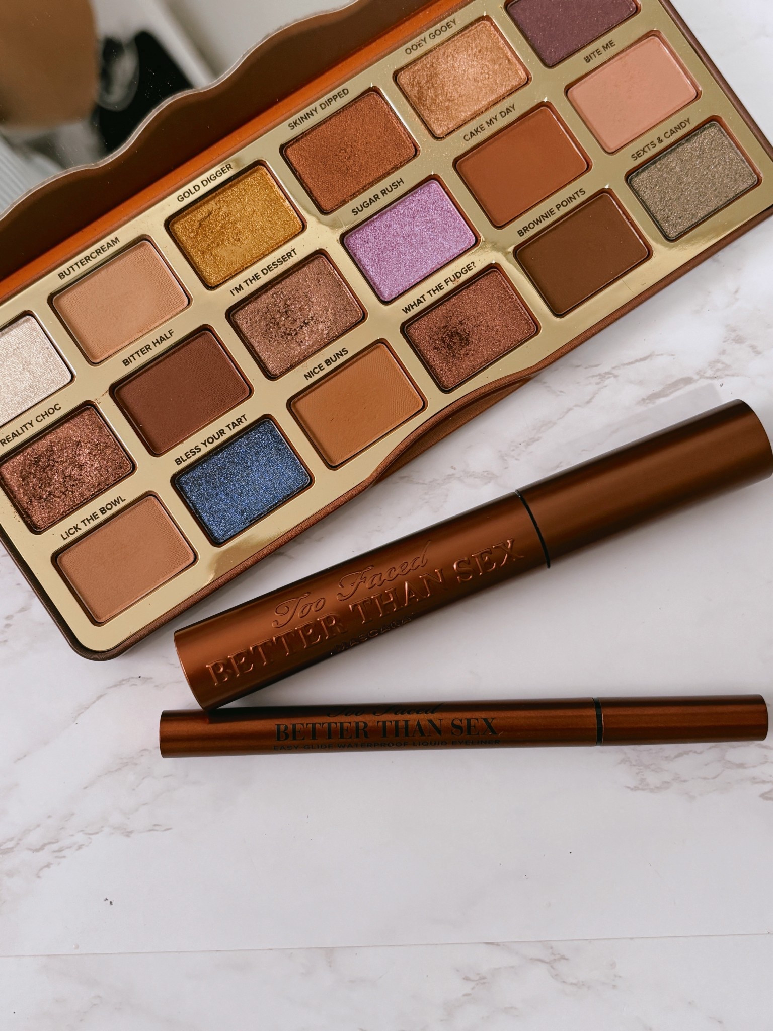 Too Faced still has some of the best eye products on the market. I’m obsessed with the Better Than Sex Chocolate mascara & just started using the liquid liner which is a stunning chocolate brown and very easy to use. The Better Than Chocolate palette is one of the best palettes released recently— the perfect nudes, sparkly & matte, with necessary and fun pops of color. 

#LTKBeauty #LTKFindsUnder50 #LTKFindsUnder100