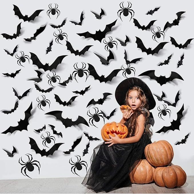 120PCS Halloween Party Decorations Bat Spider Stickers Decor PVC 3D Scary Bats Spider, DIY Hallow... | Amazon (US)