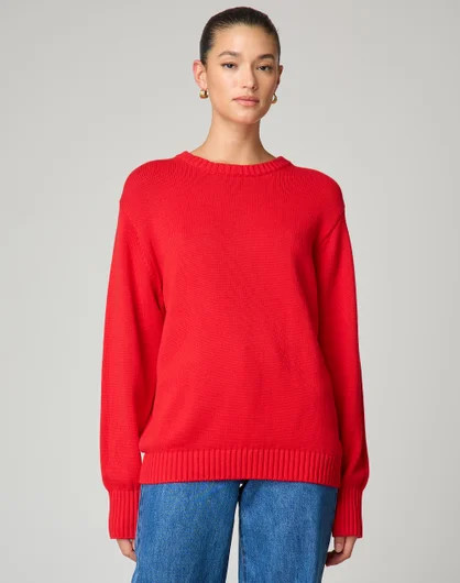 Longline Cotton Knit Jumper in Mulan Red | Glassons | Glassons (Australia)
