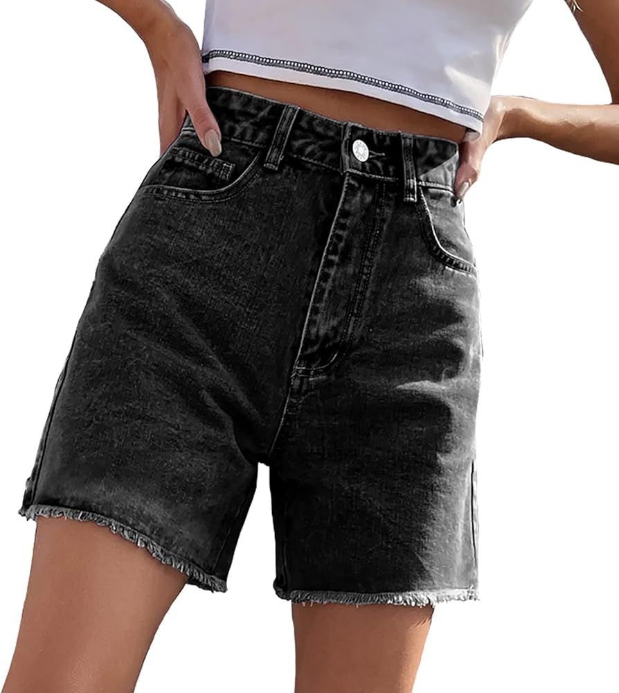 SPSHODOW Womens High Waist Denim Shorts Straight Leg Raw Hem Vintage Jeans Shorts Summer Hot Pant... | Amazon (US)