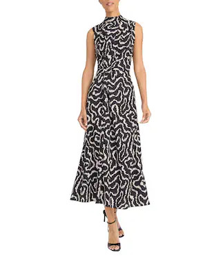 Maggy London Printed Mock Neck Waist Detail Midi Dress | Dillard's | Dillard's